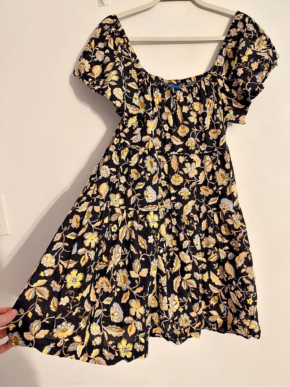 Old Navy Floral Mini Dress in Black & Yellow Size Medium